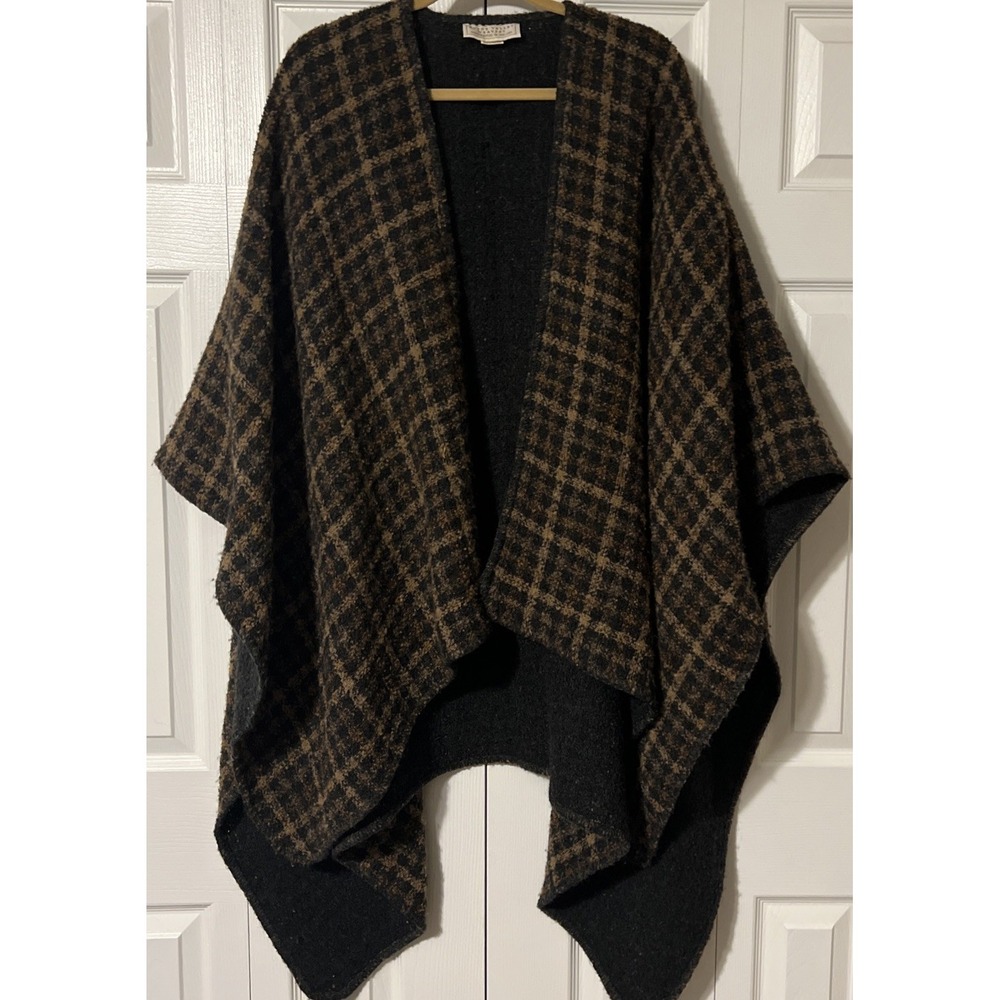 Boyne Valley Weavers Acrylic Wool Blend Open Front Plaid Cape Wrap SZ One Size